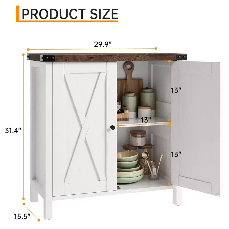 Farmhouse Sideboard with Storage, Kitchen Cabinet with Adjustable Shelves and 2 Barn Doors, Modern Wooden Dining Room Storage Cabinet