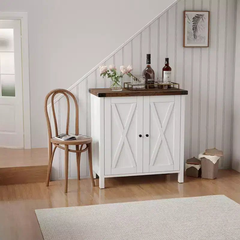 Farmhouse Sideboard with Storage, Kitchen Cabinet with Adjustable Shelves and 2 Barn Doors, Modern Wooden Dining Room Storage Cabinet