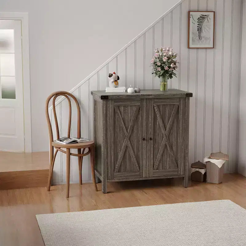 Farmhouse Sideboard with Storage, Kitchen Cabinet with Adjustable Shelves and 2 Barn Doors, Modern Wooden Dining Room Storage Cabinet