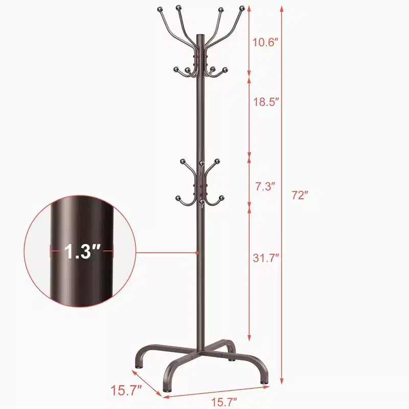 Appendiabiti a piantana con 14 ganci, utilizzato come appendiabiti indipendente per ingressi, corridoi, camere da letto e uffici, con una capacità di carico massima di 5 kg