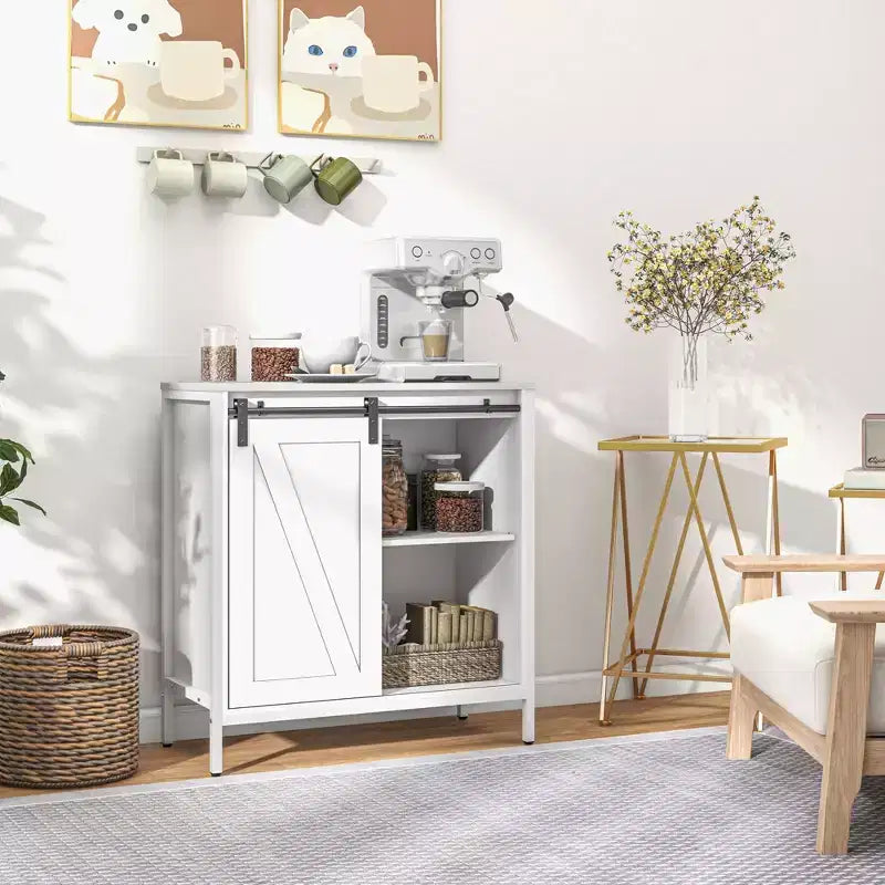 Buffet, credenza stile rustico, mobile bar con ripiano regolabile, anta scorrevole a fienile per cucina