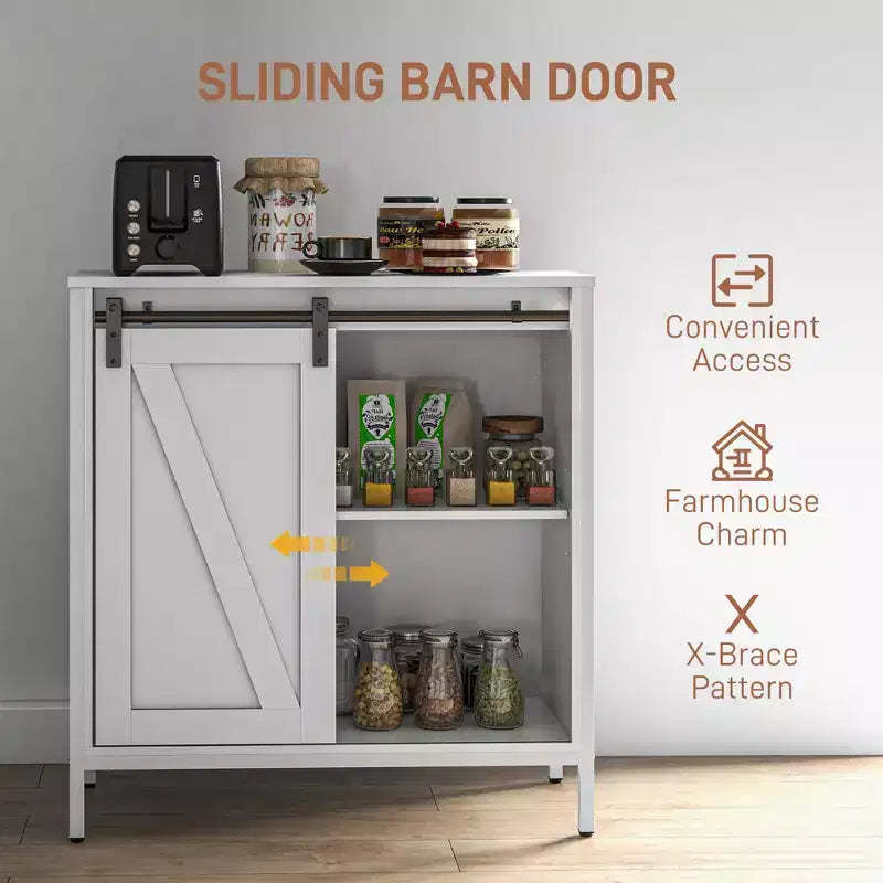 Buffet, credenza stile rustico, mobile bar con ripiano regolabile, anta scorrevole a fienile per cucina