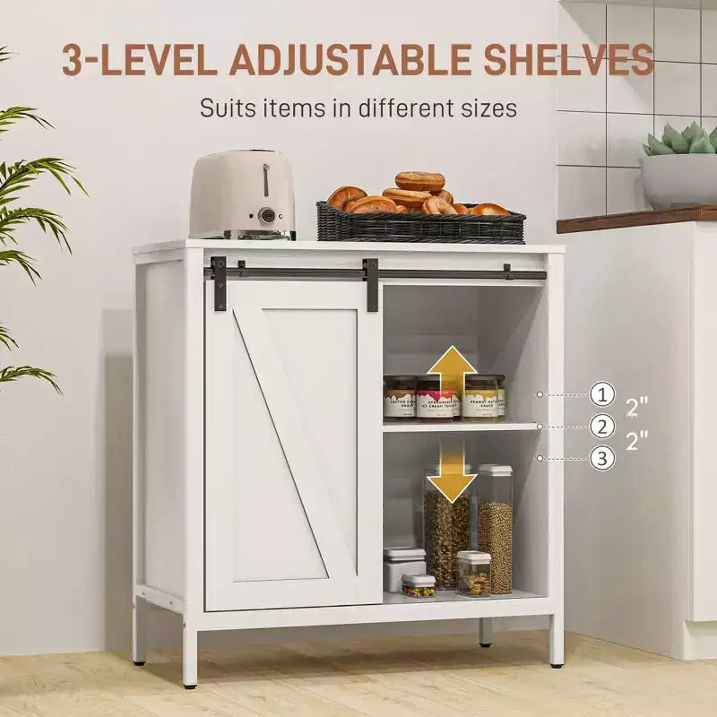 Buffet, credenza stile rustico, mobile bar con ripiano regolabile, anta scorrevole a fienile per cucina