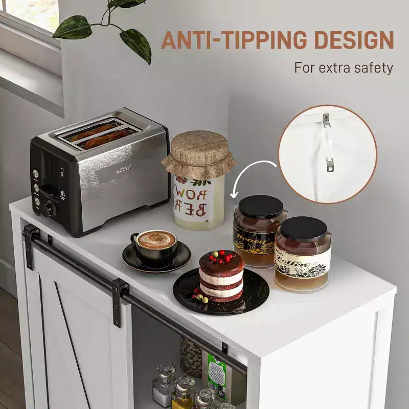 Buffet, credenza stile rustico, mobile bar con ripiano regolabile, anta scorrevole a fienile per cucina