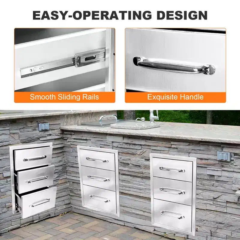 Cassetto da Esterno in Acciaio Inossidabile per Cucina, Cassetto per Barbecue per Isole e Stazioni Grill, Design a Incasso, Resistente alle Intemperie e alla Ruggine