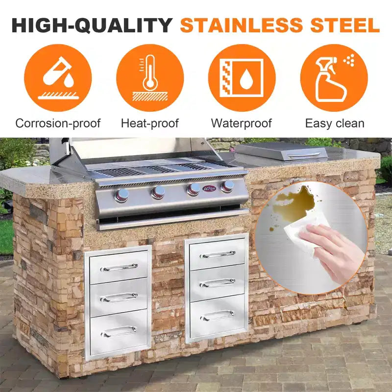 Cassetto da Esterno in Acciaio Inossidabile per Cucina, Cassetto per Barbecue per Isole e Stazioni Grill, Design a Incasso, Resistente alle Intemperie e alla Ruggine