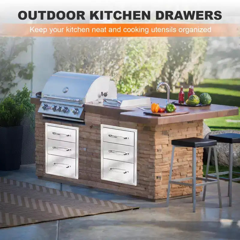 Cassetto da Esterno in Acciaio Inossidabile per Cucina, Cassetto per Barbecue per Isole e Stazioni Grill, Design a Incasso, Resistente alle Intemperie e alla Ruggine