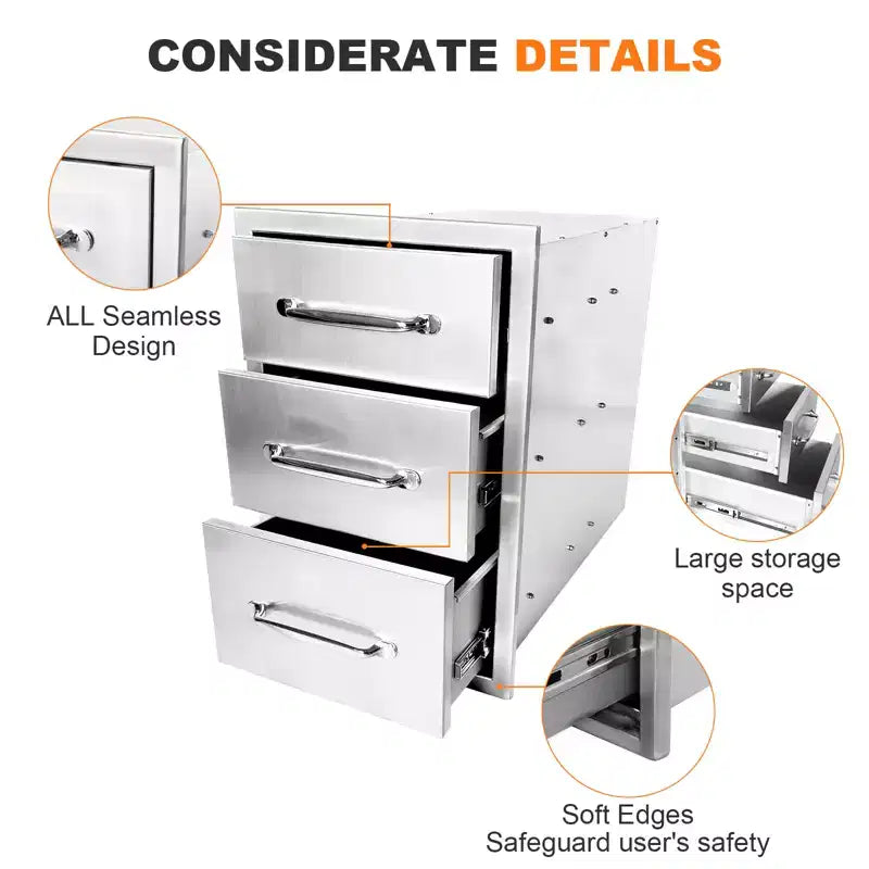 Cassetto da Esterno in Acciaio Inossidabile per Cucina, Cassetto per Barbecue per Isole e Stazioni Grill, Design a Incasso, Resistente alle Intemperie e alla Ruggine