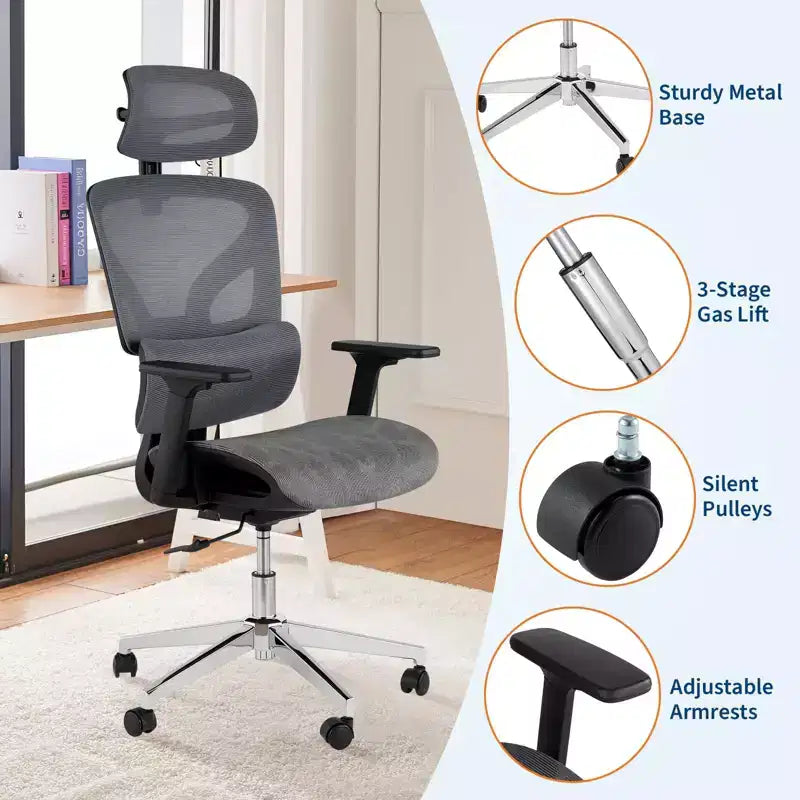 Sedia da ufficio ergonomica GustoWave con schienale in mesh traspirante, supporto lombare alto, braccioli regolabili 3D per lavoro o gaming