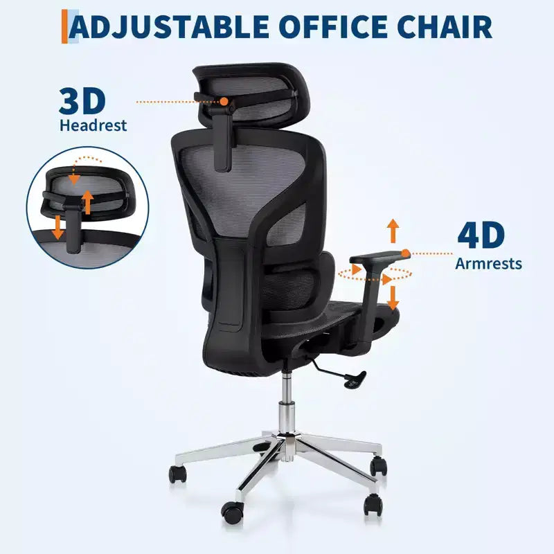 Sedia da ufficio ergonomica GustoWave con schienale in mesh traspirante, supporto lombare alto, braccioli regolabili 3D per lavoro o gaming