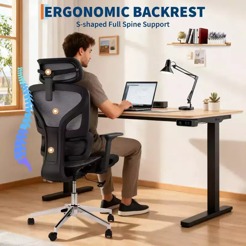 Sedia da ufficio ergonomica GustoWave con schienale in mesh traspirante, supporto lombare alto, braccioli regolabili 3D per lavoro o gaming