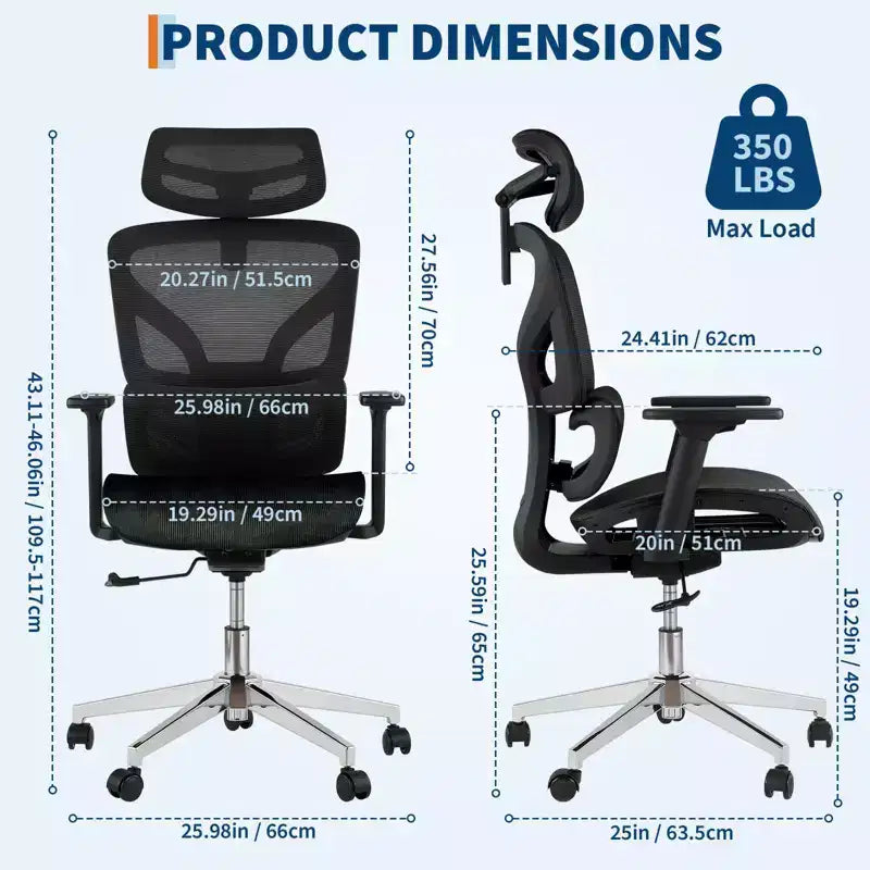 Sedia da ufficio ergonomica GustoWave con schienale in mesh traspirante, supporto lombare alto, braccioli regolabili 3D per lavoro o gaming