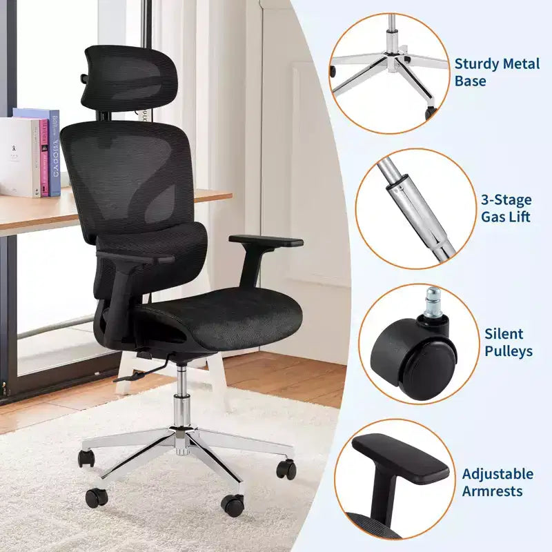 Sedia da ufficio ergonomica GustoWave con schienale in mesh traspirante, supporto lombare alto, braccioli regolabili 3D per lavoro o gaming