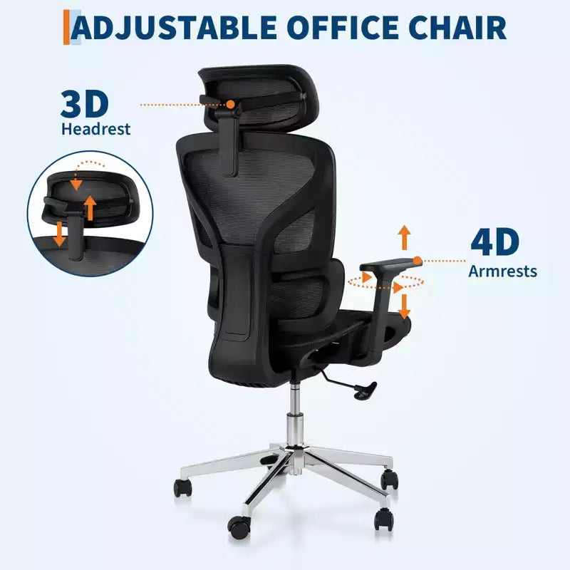 Sedia da ufficio ergonomica GustoWave con schienale in mesh traspirante, supporto lombare alto, braccioli regolabili 3D per lavoro o gaming