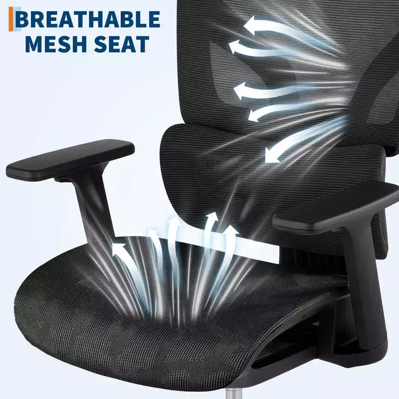 Sedia da ufficio ergonomica GustoWave con schienale in mesh traspirante, supporto lombare alto, braccioli regolabili 3D per lavoro o gaming