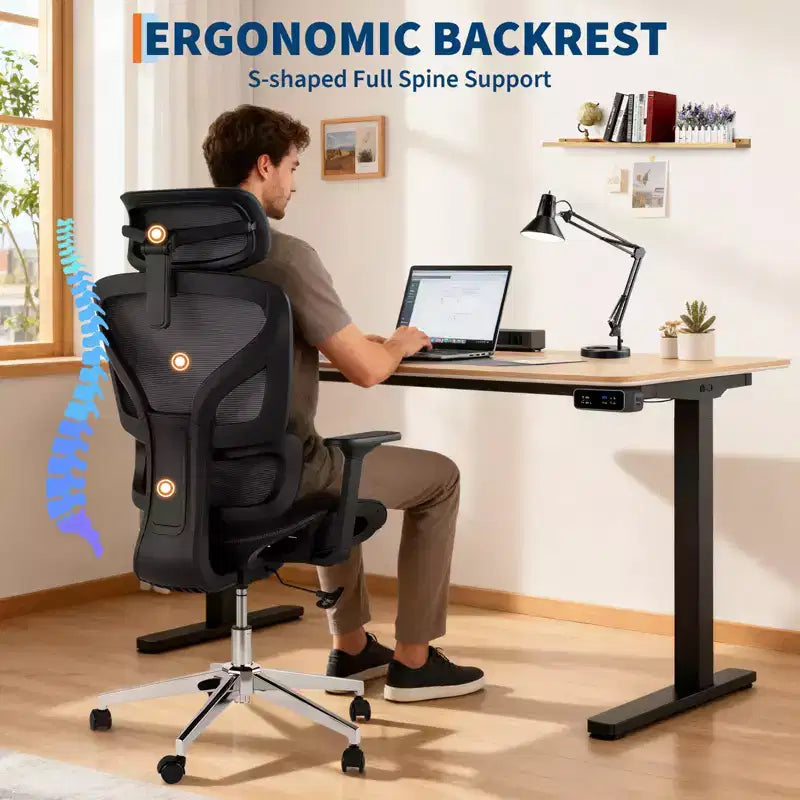 Sedia da ufficio ergonomica GustoWave con schienale in mesh traspirante, supporto lombare alto, braccioli regolabili 3D per lavoro o gaming