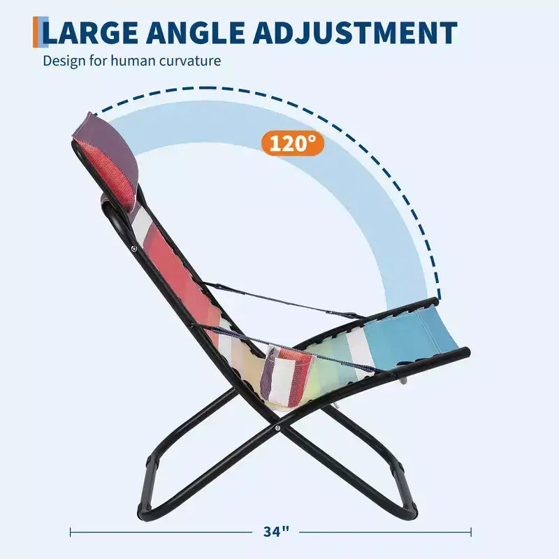 Sedia da spiaggia portatile per adulti, sedia da campeggio pieghevole reclinabile con poggiatesta, a righe arcobaleno, resistente