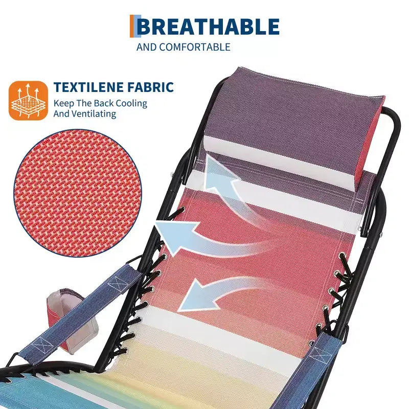 Sedia da spiaggia portatile per adulti, sedia da campeggio pieghevole reclinabile con poggiatesta, a righe arcobaleno, resistente