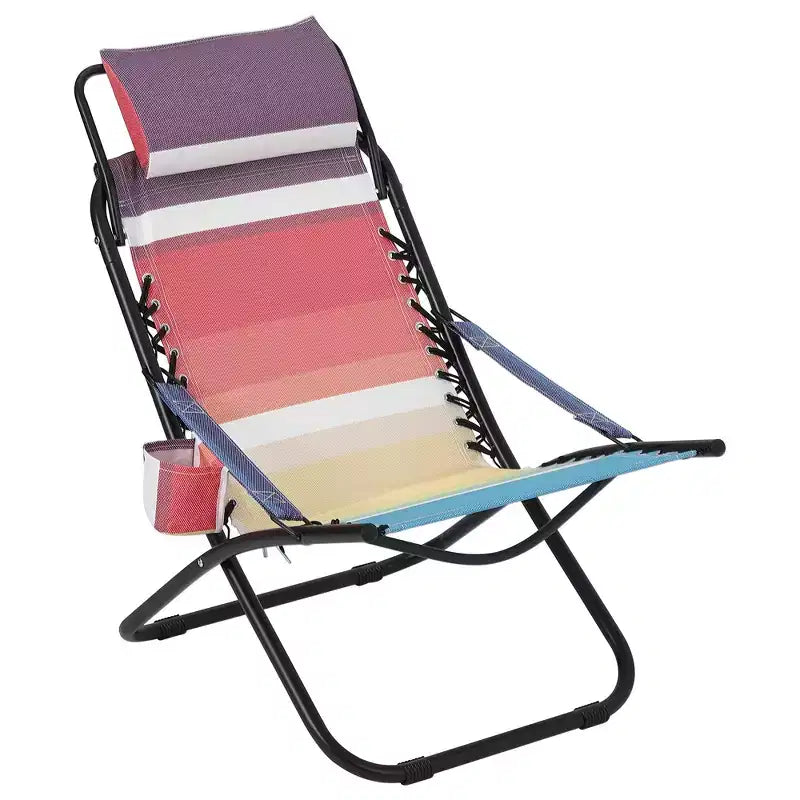 Sedia da spiaggia portatile per adulti, sedia da campeggio pieghevole reclinabile con poggiatesta, a righe arcobaleno, resistente
