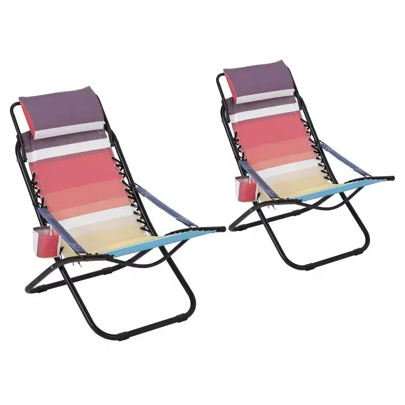 Sedia da spiaggia portatile per adulti, sedia da campeggio pieghevole reclinabile con poggiatesta, a righe arcobaleno, resistente