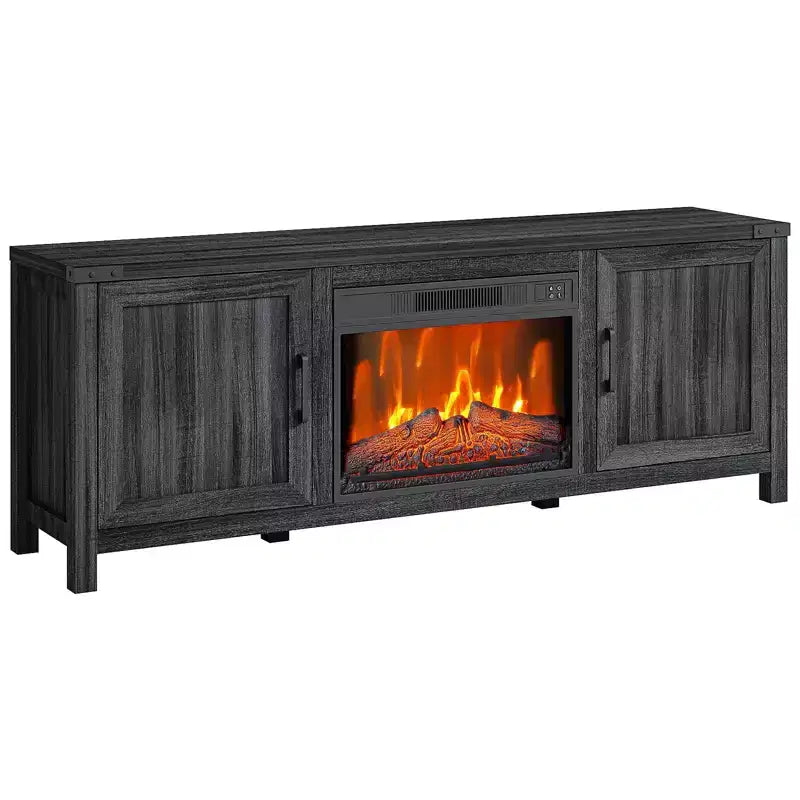 65 Fireplace TV Stand w/23 Glass Electric Fireplace for TVs Up to 80, Modern Fireplace Entertainment Center w/Open Storage Shelf for Living Room