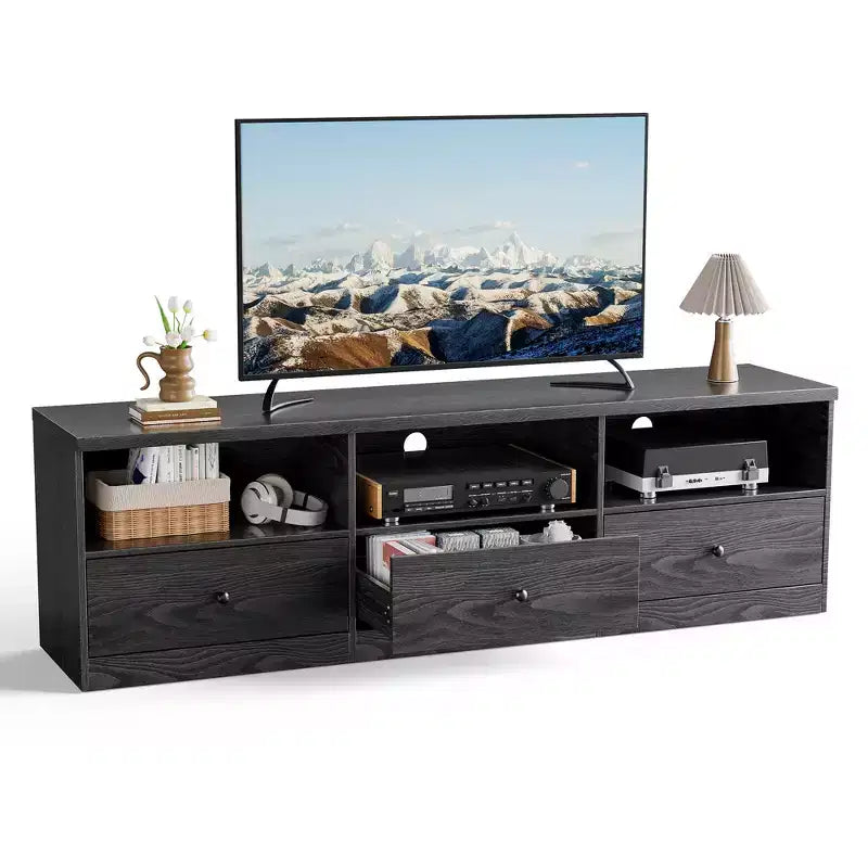 Modern Entertainment Center with Large Open Shelf,Drawer,Cable Hole, Waterproof, Anti-Stain ,Scratch-Resistant TV Media Console Cabinet