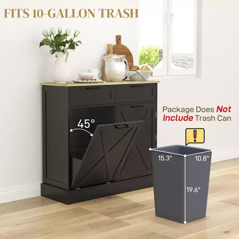 Mobile cucina da 10 galloni in stile rustico con pattumiera a scomparsa e 2 cassetti, armadietto inclinabile per pattumiera per la cucina