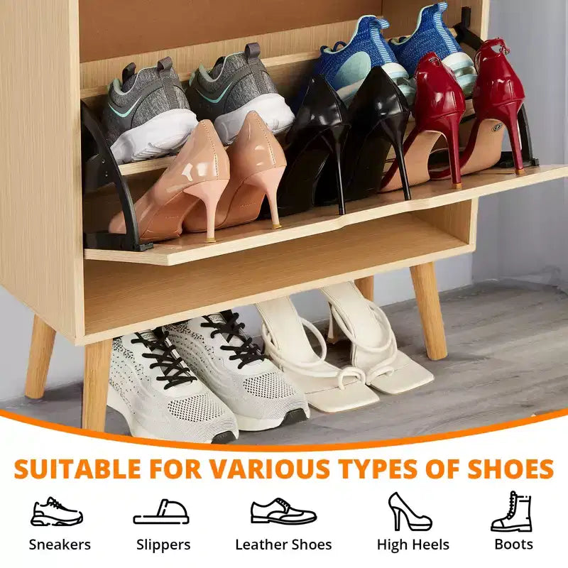 Scarpiera Nascosta con 2 Cassetti a Ribalta in Rattan e Design Antiribaltamento, Scarpiera per Ingresso, Corridoio, Organizzazione per 12-15 Paia di Scarpe