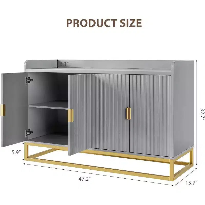 47.2 Credenza scanalata con spazio contenitivo, mobile buffet moderno per console multimediale con ante per soggiorno, cucina, ingresso