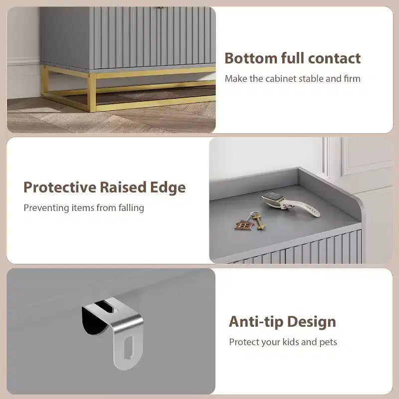 47.2 Credenza scanalata con spazio contenitivo, mobile buffet moderno per console multimediale con ante per soggiorno, cucina, ingresso