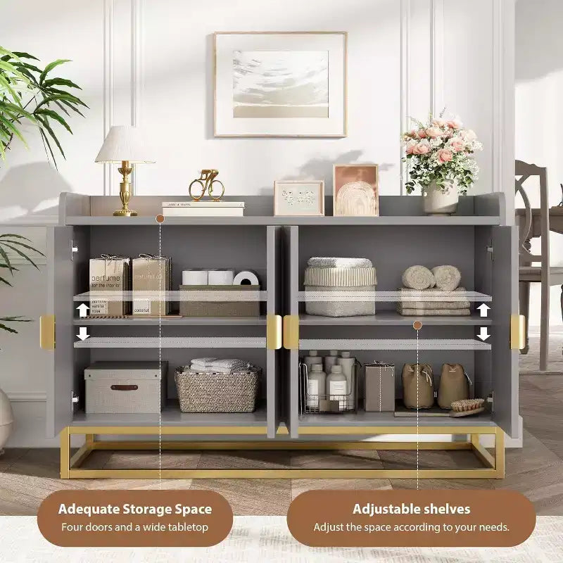 47.2 Credenza scanalata con spazio contenitivo, mobile buffet moderno per console multimediale con ante per soggiorno, cucina, ingresso