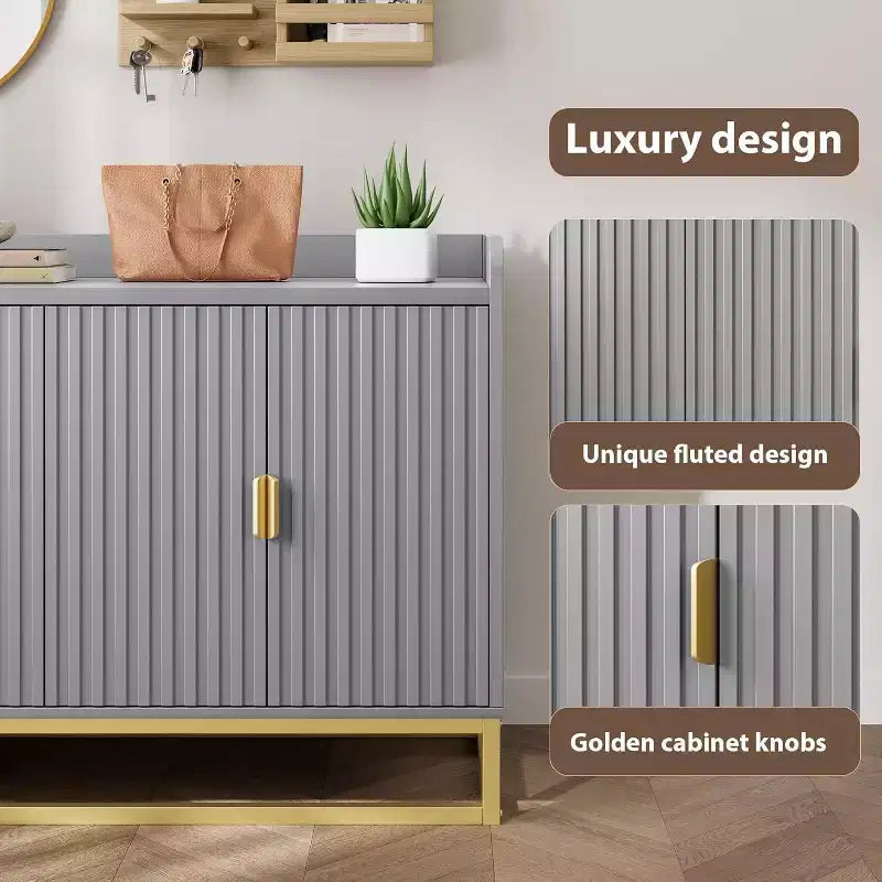 47.2 Credenza scanalata con spazio contenitivo, mobile buffet moderno per console multimediale con ante per soggiorno, cucina, ingresso