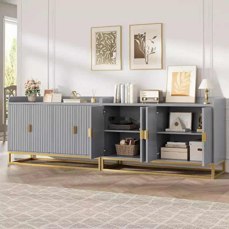47.2 Credenza scanalata con spazio contenitivo, mobile buffet moderno per console multimediale con ante per soggiorno, cucina, ingresso