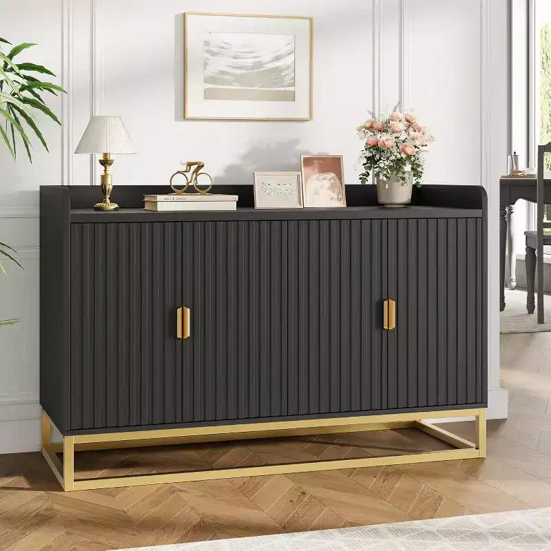 47.2 Credenza scanalata con spazio contenitivo, mobile buffet moderno per console multimediale con ante per soggiorno, cucina, ingresso