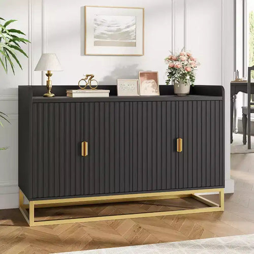 47.2 Credenza scanalata con spazio contenitivo, mobile buffet moderno per console multimediale con ante per soggiorno, cucina, ingresso