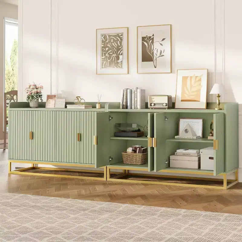 47.2 Credenza scanalata con spazio contenitivo, mobile buffet moderno per console multimediale con ante per soggiorno, cucina, ingresso