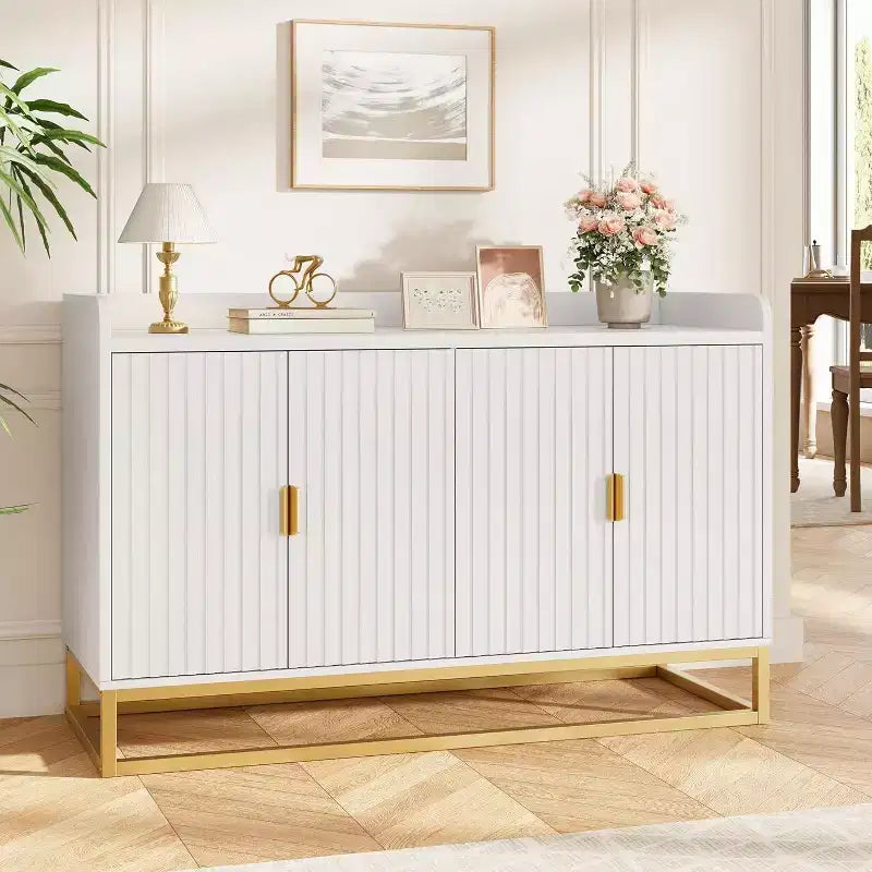 47.2 Credenza scanalata con spazio contenitivo, mobile buffet moderno per console multimediale con ante per soggiorno, cucina, ingresso