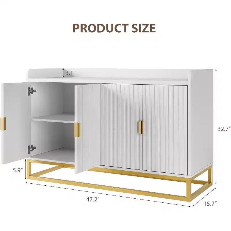 47.2 Credenza scanalata con spazio contenitivo, mobile buffet moderno per console multimediale con ante per soggiorno, cucina, ingresso