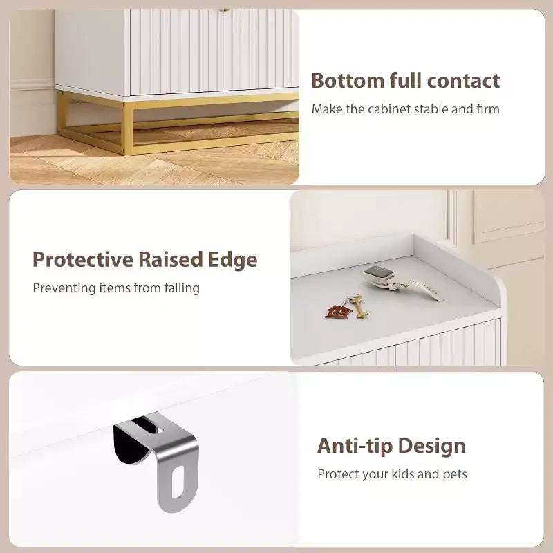 47.2 Credenza scanalata con spazio contenitivo, mobile buffet moderno per console multimediale con ante per soggiorno, cucina, ingresso
