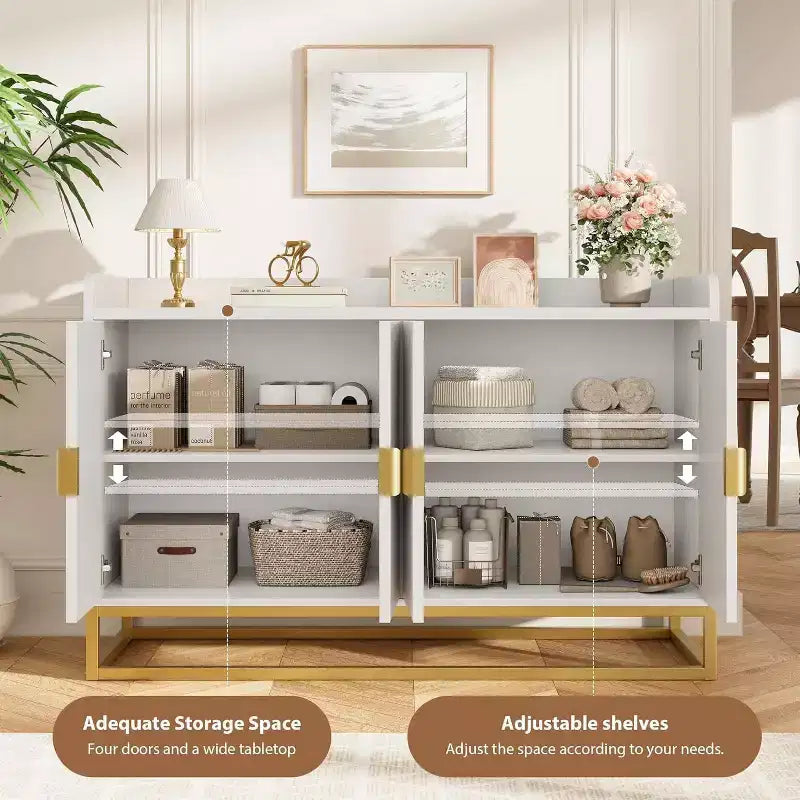 47.2 Credenza scanalata con spazio contenitivo, mobile buffet moderno per console multimediale con ante per soggiorno, cucina, ingresso