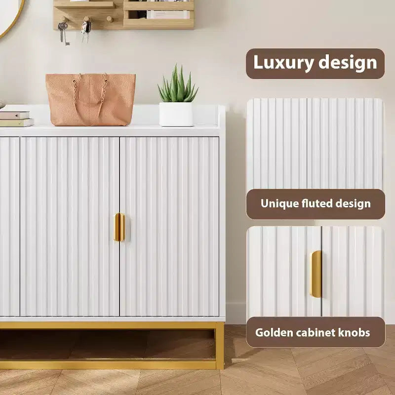 47.2 Credenza scanalata con spazio contenitivo, mobile buffet moderno per console multimediale con ante per soggiorno, cucina, ingresso