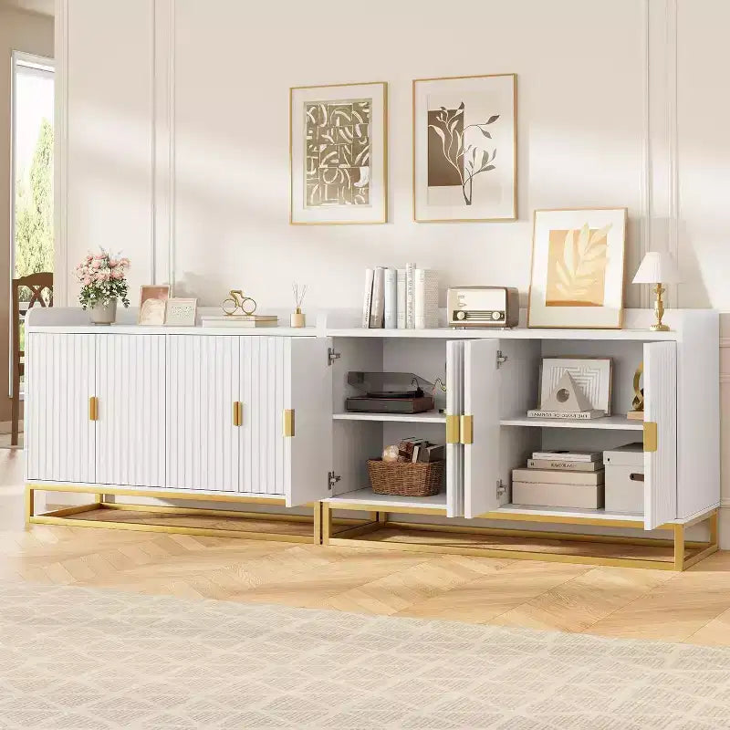 47.2 Credenza scanalata con spazio contenitivo, mobile buffet moderno per console multimediale con ante per soggiorno, cucina, ingresso