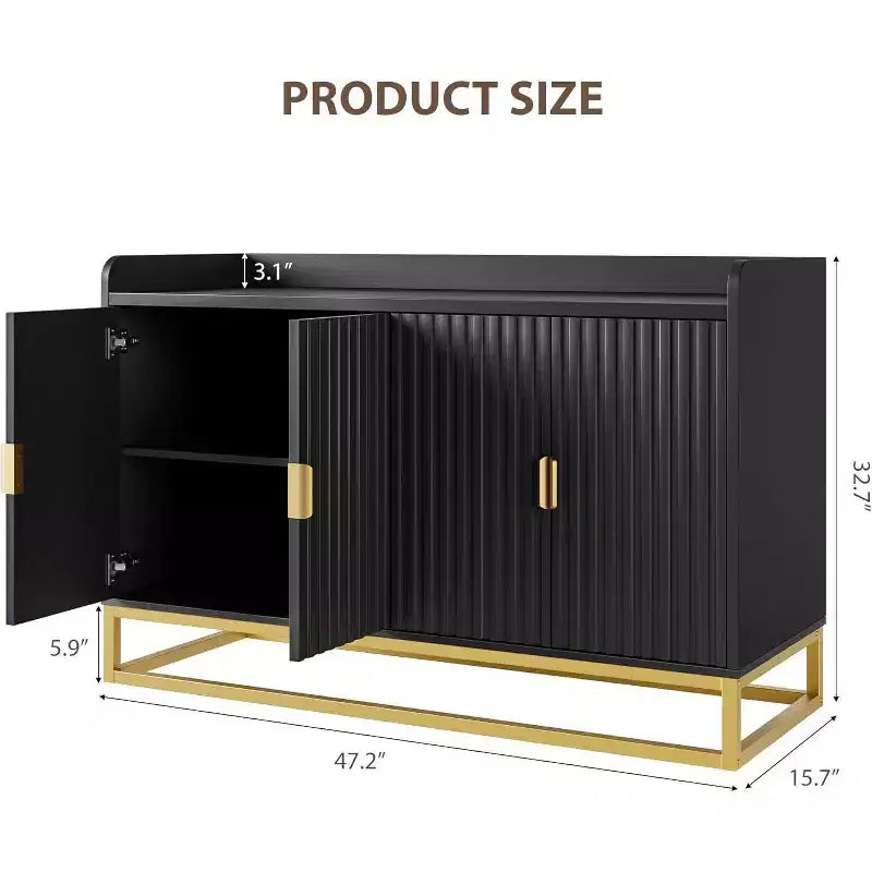 47.2 Credenza scanalata con spazio contenitivo, mobile buffet moderno per console multimediale con ante per soggiorno, cucina, ingresso