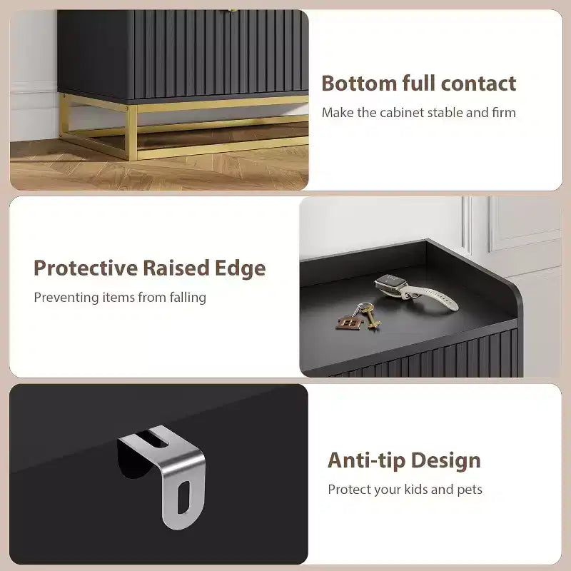 47.2 Credenza scanalata con spazio contenitivo, mobile buffet moderno per console multimediale con ante per soggiorno, cucina, ingresso