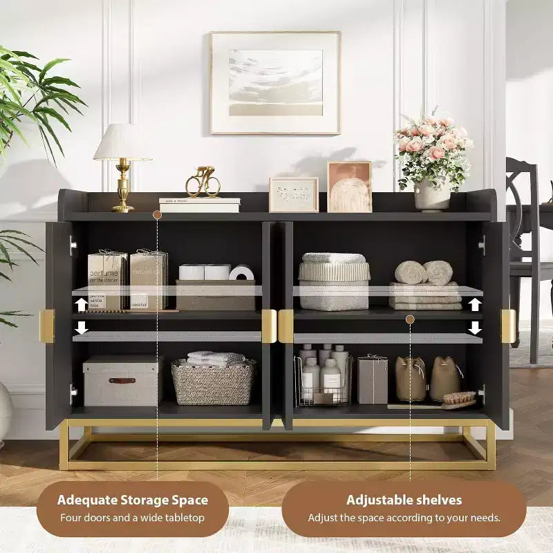 47.2 Credenza scanalata con spazio contenitivo, mobile buffet moderno per console multimediale con ante per soggiorno, cucina, ingresso