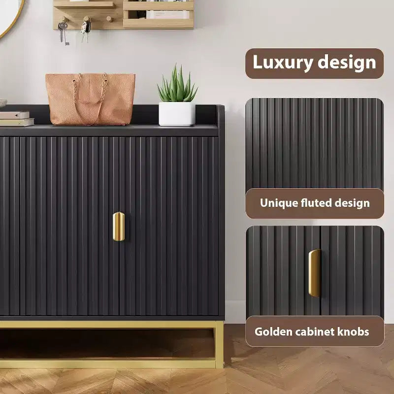 47.2 Credenza scanalata con spazio contenitivo, mobile buffet moderno per console multimediale con ante per soggiorno, cucina, ingresso