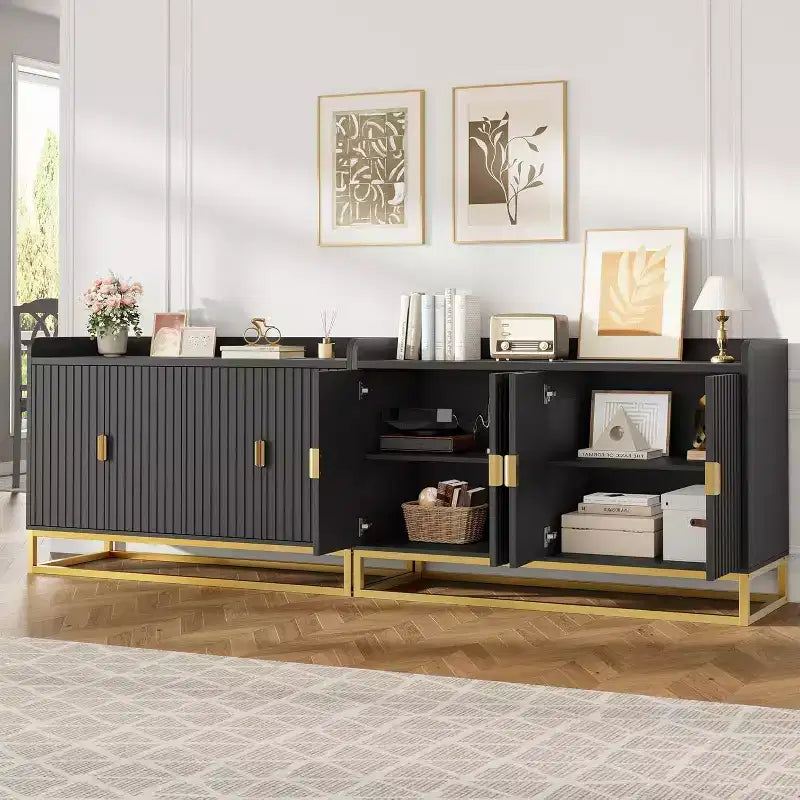 47.2 Credenza scanalata con spazio contenitivo, mobile buffet moderno per console multimediale con ante per soggiorno, cucina, ingresso