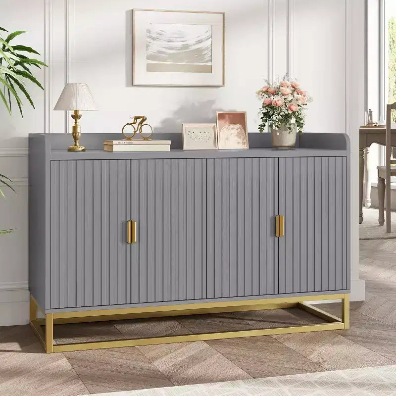 47.2 Credenza scanalata con spazio contenitivo, mobile buffet moderno per console multimediale con ante per soggiorno, cucina, ingresso