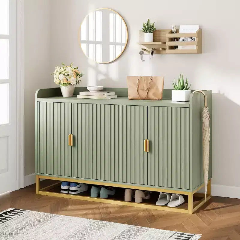47.2 Credenza scanalata con spazio contenitivo, mobile buffet moderno per console multimediale con ante per soggiorno, cucina, ingresso