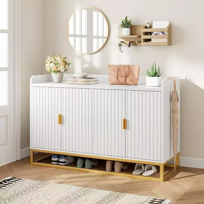 47.2 Credenza scanalata con spazio contenitivo, mobile buffet moderno per console multimediale con ante per soggiorno, cucina, ingresso